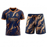 JerseysTeamsLeagues Premium Navy & Copper-Gold Marble Performance Football Kit – Soccer Jersey and Shorts Set