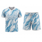 JerseysTeamsLeagues White & Blue Marble Performance Football Kit – Premium Soccer Jersey and Shorts Set