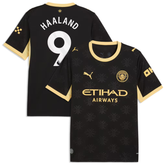 Manchester Style Black & Metallic Gold Soccer Jersey (Haaland)