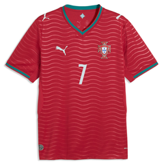Men's Premium Red Tonal Wavy Stripe Football Shirt – Slim Fit Pro-Style Matchday Performance Top (Ronaldo)