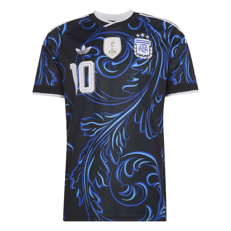 Men's Premium Black and Blue Baroque Pattern Football Shirt – Slim Fit Pro-Style Matchday Performance Top (Lionel Messi)