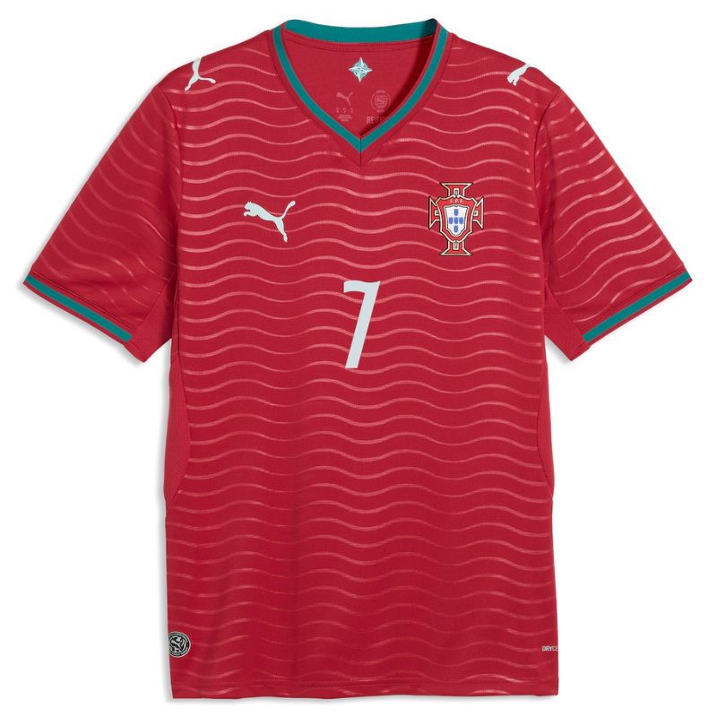 Men's Premium Red Tonal Wavy Stripe Football Shirt – Slim Fit Pro-Style Matchday Performance Top (Ronaldo)