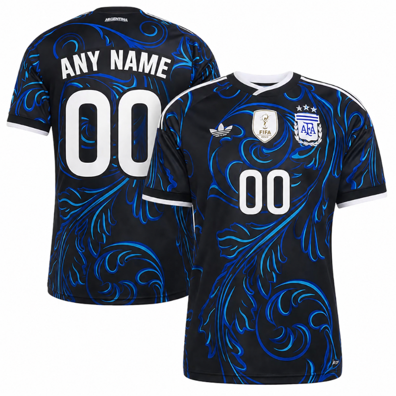 Argentina Men's Custom Black and Blue Swirl Football Jersey – Regular Fit Pro-Style Matchday Performance Tee